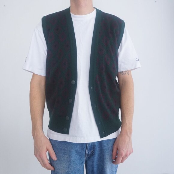 VTG '90S Cambridge Classics Green Maroon Argyle Eclectic Grandpa Sweater Vest L - Picture 1 of 9